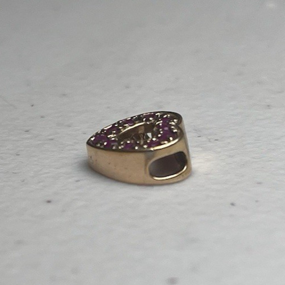 Sterling Silver 925 Heart Charm Ruby Stones Cutout Center Gold Tone Love Gift - Picture 4 of 8